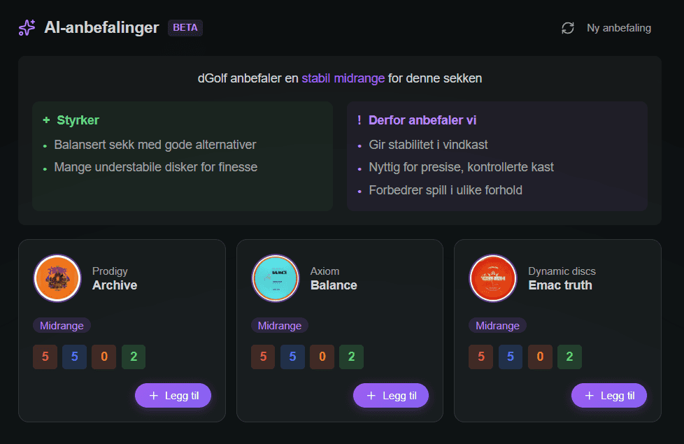 Få AI-anbefalinger for sekken din